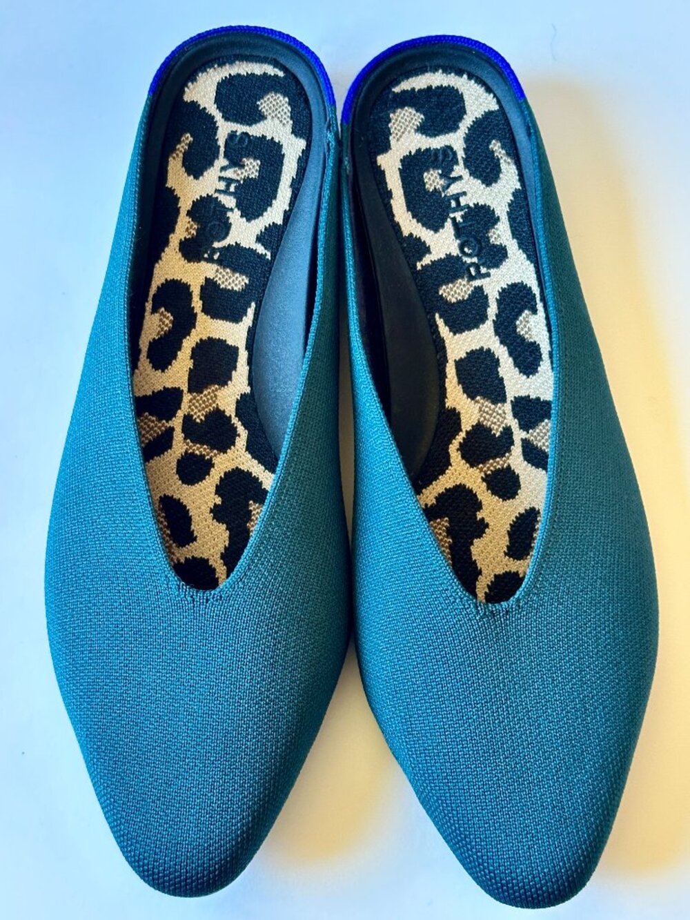 Rothy's Almond Demi Mule Deep Emerald Teal Slip On Flats Women's Size 9.5